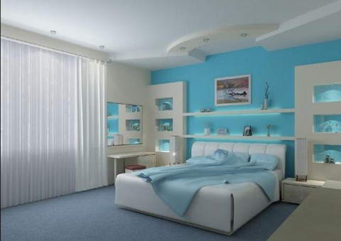 Дизайн спальни в голубых тонах фото