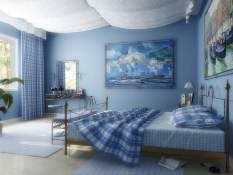 Дизайн спальни в синих тонах фото